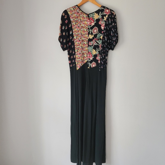 Vintage 90’s 701 California Black Multifloral Print Maxi Dress Size Medium - Picture 5 of 12